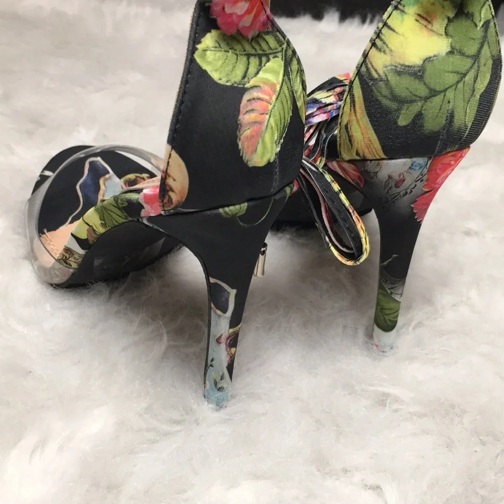 Gigi Floral Velvet Perspex Lace-Up Heels 9 - Picture 4 of 4